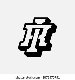 Initial letter I, R, IR or RI overlapping, interlock, monogram logo, white and black color on white background