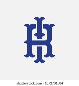 Letra inicial I, R, IR o RI solapadas, interbloqueadas, logotipo monograma, color azul sobre fondo blanco