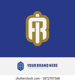 Initial letter I, R, IR or RI overlapping, interlock, monogram logo, white and gold color on blue background