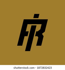Initial letter I, R, IR or RI overlapping, interlock, monogram logo, black color on gold background