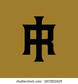 Initial letter I, R, IR or RI overlapping, interlock, monogram logo, black color on gold background