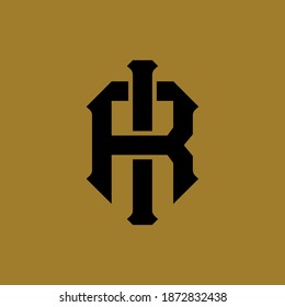 Initial letter I, R, IR or RI overlapping, interlock, monogram logo, black color on gold background