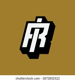 Initial letter I, R, IR or RI overlapping, interlock, monogram logo, black and white color on gold background
