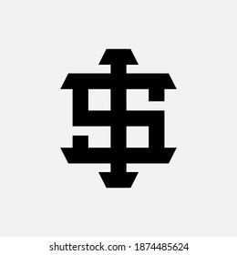 Initial letter I, S, IS or SI overlapping, interlock, monogram logo, black color on white background