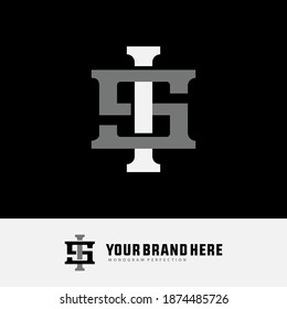 Initial letter I, S, IS or SI overlapping, interlock, monogram logo, white and gray color on black background