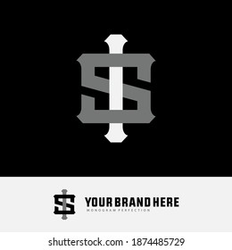 Initial letter I, S, IS or SI overlapping, interlock, monogram logo, white and gray color on black background