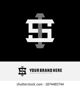 Initial letter I, S, IS or SI overlapping, interlock, monogram logo, white and gray color on black background