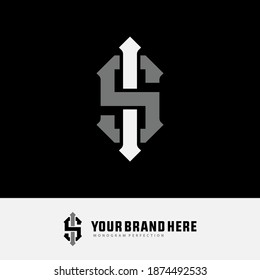 Initial letter I, S, IS or SI overlapping, interlock, monogram logo, white and gray color on black background