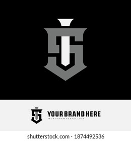 Initial letter I, S, IS or SI overlapping, interlock, monogram logo, white and gray color on black background
