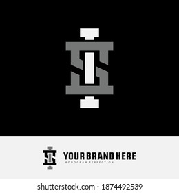 Initial letter I, S, IS or SI overlapping, interlock, monogram logo, white and gray color on black background
