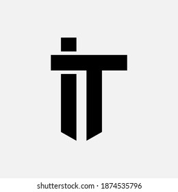 Initial letter I, T, IT or TI overlapping, interlock, monogram logo, black color on white background