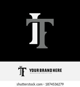 Initial letter I, T, IT or TI overlapping, interlock, monogram logo, black and gray color on black background