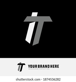 Initial letter I, T, IT or TI overlapping, interlock, monogram logo, black and gray color on black background