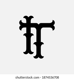 Initial letter I, T, IT or TI overlapping, interlock, monogram logo, black color on white background