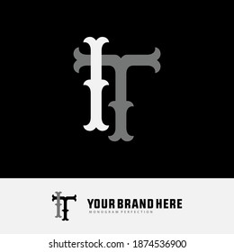 Initial letter I, T, IT or TI overlapping, interlock, monogram logo, black and gray color on black background