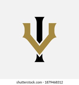 Initial letter I, V, IV or VI overlapping, interlock, monogram logo, black and gold color on white background