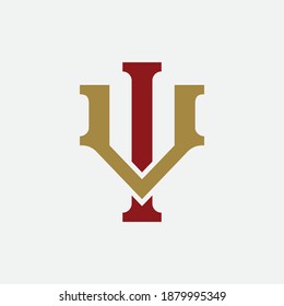 Überlappende Anfangsbuchstaben I, V, IV oder VI, Verriegelung, Monogramm-Logo, rote und goldene Farbe auf weißem Hintergrund