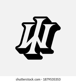 Initial letter I, W, IW or WI overlapping, interlock, monogram logo, white and black color on white background