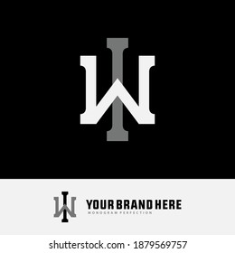 Initial letter I, W, IW or WI overlapping, interlock, monogram logo, white and gray color on black background
