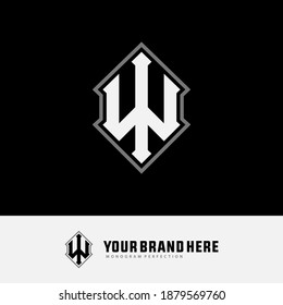 Initial letter I, W, IW or WI overlapping, interlock, monogram logo, white and gray color on black background