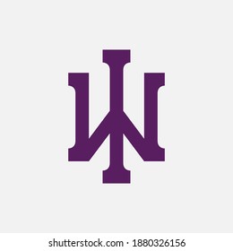 Initial letter I, W, IW or WI overlapping, interlock, monogram logo, purple color on white background