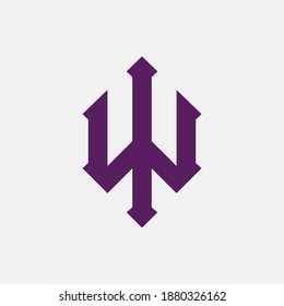 Letra inicial I, W, IW o WI solapadas, entrelazadas, logotipo monograma, color púrpura sobre fondo blanco