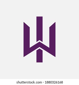 Initial letter I, W, IW or WI overlapping, interlock, monogram logo, purple color on white background