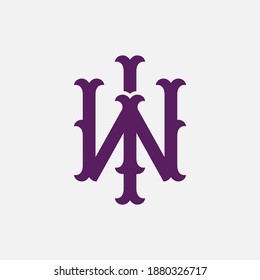 Letra inicial I, W, IW o WI solapadas, entrelazadas, logotipo monograma, color púrpura sobre fondo blanco