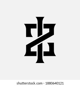 Letra inicial I, Z, IZ o ZI solapadas, entrelazadas, logotipo monograma, color negro sobre fondo blanco