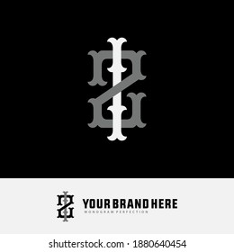 Initial letter I, Z, IZ or ZI overlapping, interlock, monogram logo, white and gray color on black background