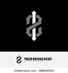Initial letter I, Z, IZ or ZI overlapping, interlock, monogram logo, white and gray color on black background