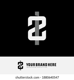 Initial letter I, Z, IZ or ZI overlapping, interlock, monogram logo, white and gray color on black background