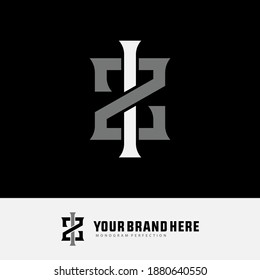 Initial letter I, Z, IZ or ZI overlapping, interlock, monogram logo, white and gray color on black background