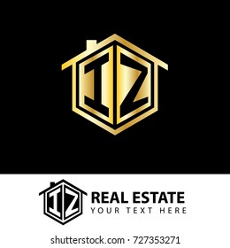 Initial Letter I, Z, IZ House Design Logo with Gold Color