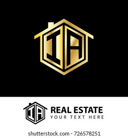 Initial Letter IA House Logo with Gold Color