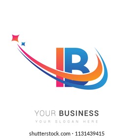 initial letter IB logotype company name colored orange, red and blue swoosh star design. vector logo for business and company identity.
