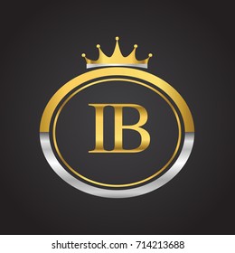 initial letter IB logotype company name with oval shape and crown, gold and silver color. vector logo for business and company identity