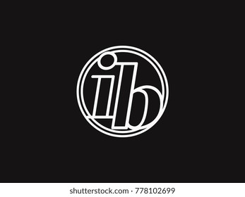 Initial letter ib lowercase outline inside the circle logo template white on black background