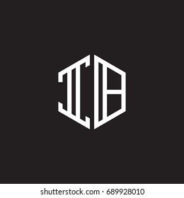 Initial letter IB, minimalist line art monogram hexagon shape logo, white color on black background