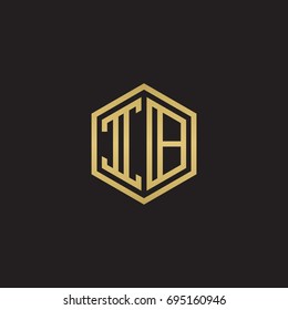 Initial letter IB, minimalist line art hexagon logo, gold color on black background