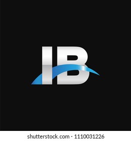 Initial letter IB, overlapping movement swoosh logo, metal silver blue color on black background
