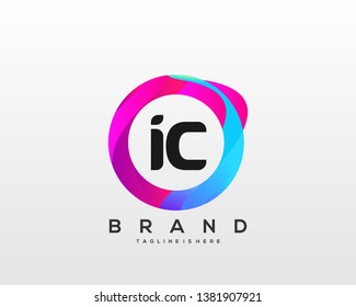 Initial letter IC logo with colorful circle background, letter combination logo design for creative industry, web, business and company. - Vector