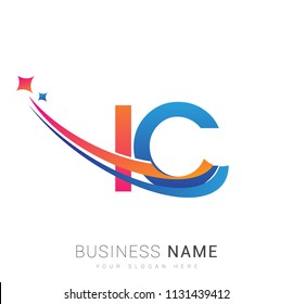 initial letter IC logotype company name colored orange, red and blue swoosh star design. vector logo for business and company identity.