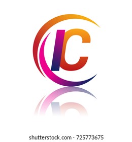 initial letter IC logotype company name orange and magenta color on circle and swoosh design. vector logo for business and company identity.