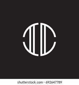 Initial letter IC, minimalist line art monogram circle shape logo, white color on black background