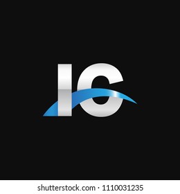 Initial letter IC, overlapping movement swoosh logo, metal silver blue color on black background