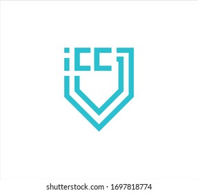 Initial Letter ICC with Shield frame line art element. Shield Line geometry for Security logo.