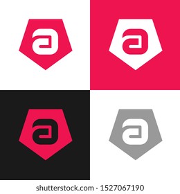 Initial letter a icon design, red pentagon shape vector illustration