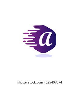 Initial Letter A icon logo Gradations Blue Purple In the hexagolan shape with trickle effect