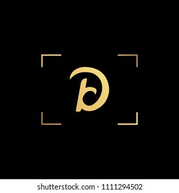 Initial letter ID DI IO OI LD DL minimalist art monogram shape logo, gold color on black background
